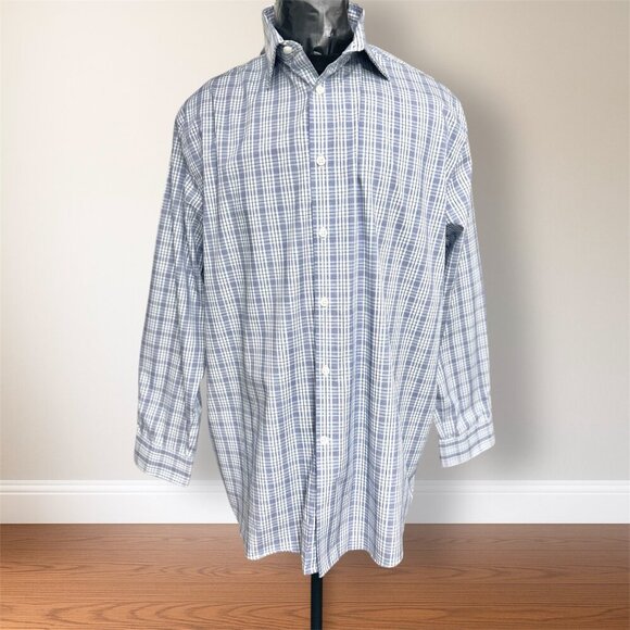 Michael Kors Men's 17 1/2 Regular Fit Gray Plaid Long Sleeve Button Up Shirt - Picture 2 of 7